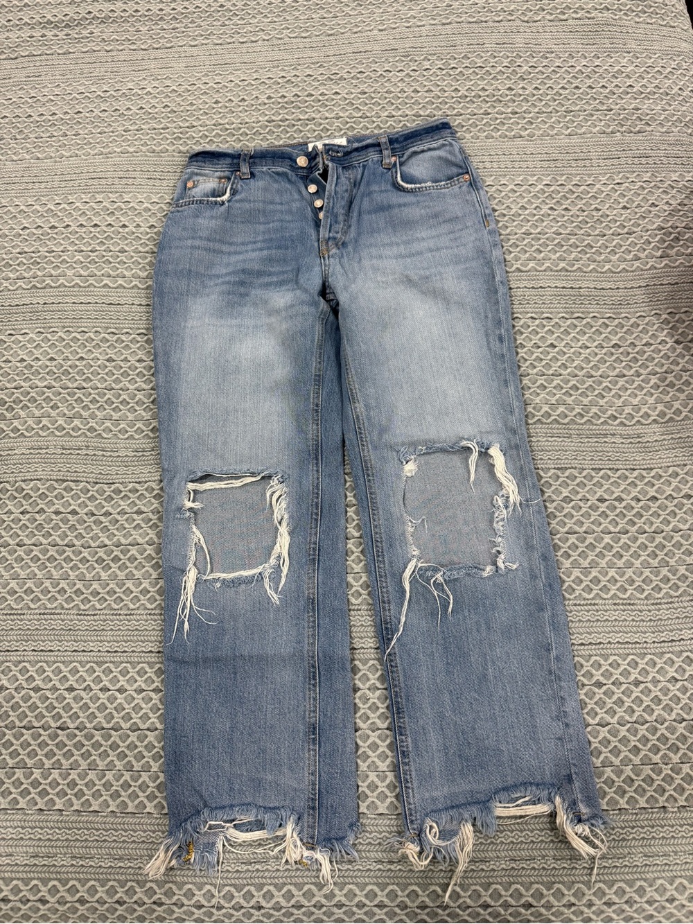 We The Free Distressed Straight Leg Jeans - Light Blue